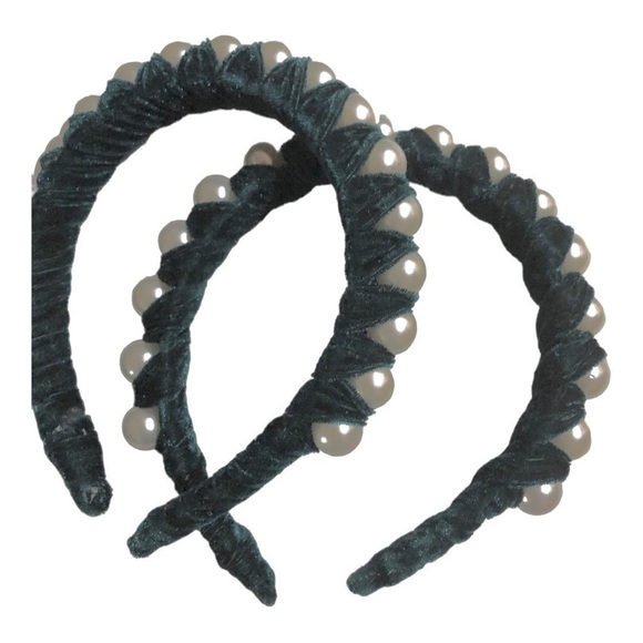 2 pack Green velvet‎ oversized pearl adorned embellished headband new - Picture 1 of 11